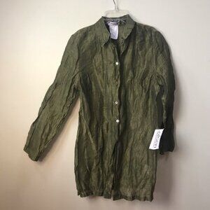 Olsen Y2K NEW Long Duster Tunic Shirt Crinkled Cotton Jacket Minimalist Button 8